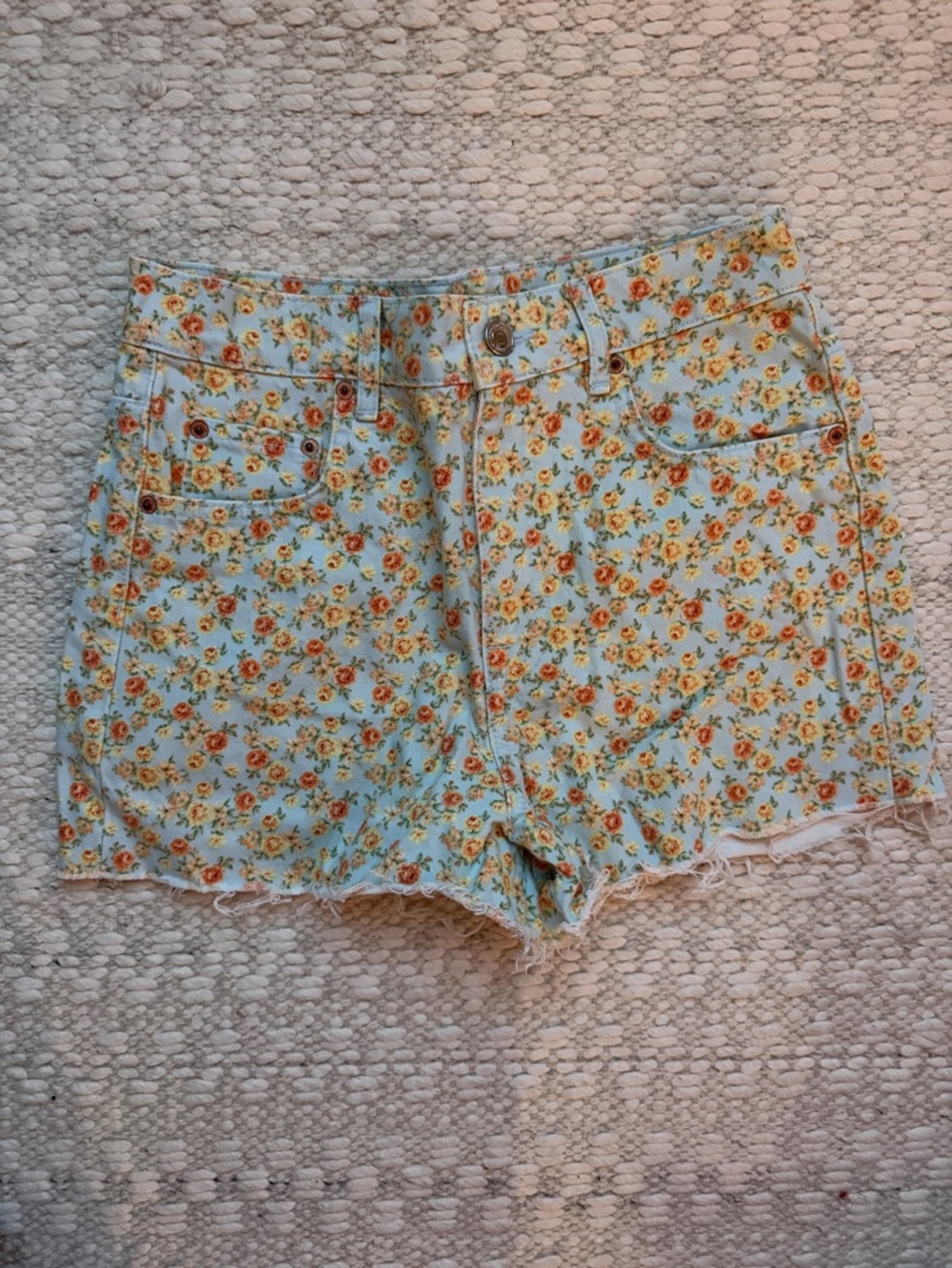 Zara Light Blue Floral Denim Shorts